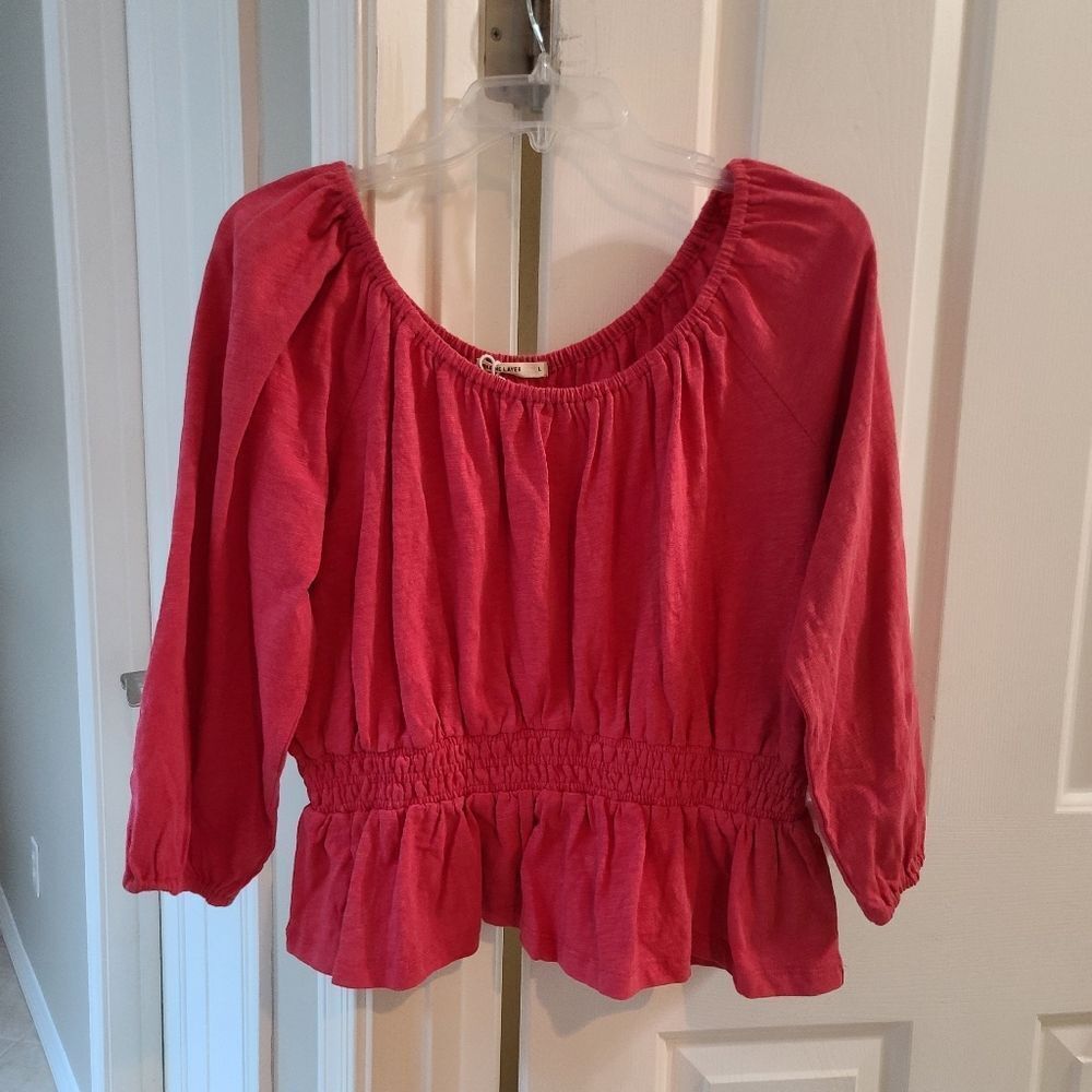 Marine Layer Cotton Off Shoulder Smocked Waist Top Size Large NEW